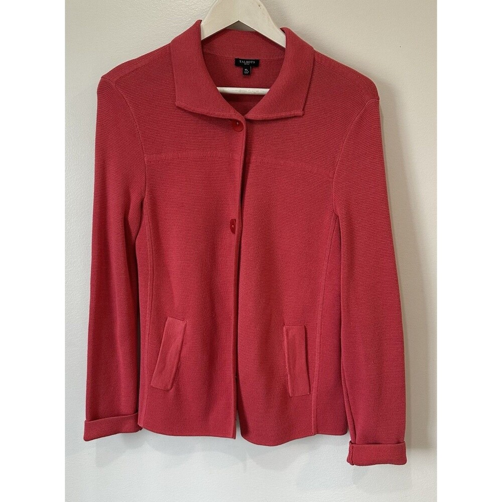 Talbots Collard Button Front Longsleeve Sweater/cardigan Pink Medium Petite